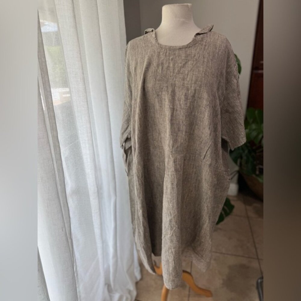 Flax by Jeanne Engelhart 100%‎ Linen Dress Tunic Oversized Neutral Size 3G